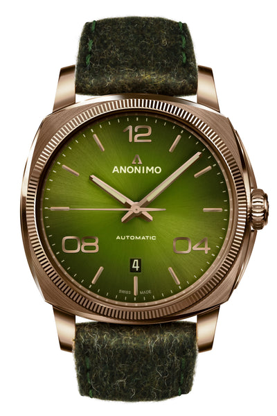 Anonimo Epurato cassa bronzo, automatico, quadrante verde, cinturino feltro