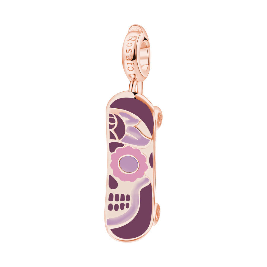 Charm STORIE argento 925/1000 galvanica rosa skateboard