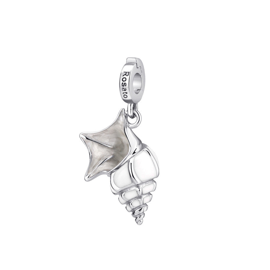 Charm STORIE argento 925/1000 conchiglia pie' di pellicano smalti bianchi