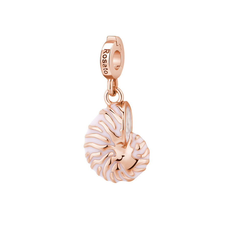 Charm STORIE argento 925/1000 conchiglia nautilus smalti bianchi e galvanica rosa
