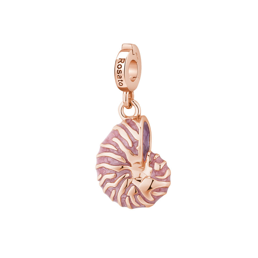 Charm STORIE argento 925/1000 conchiglia nautilus smalti rosa e galvanica rosa