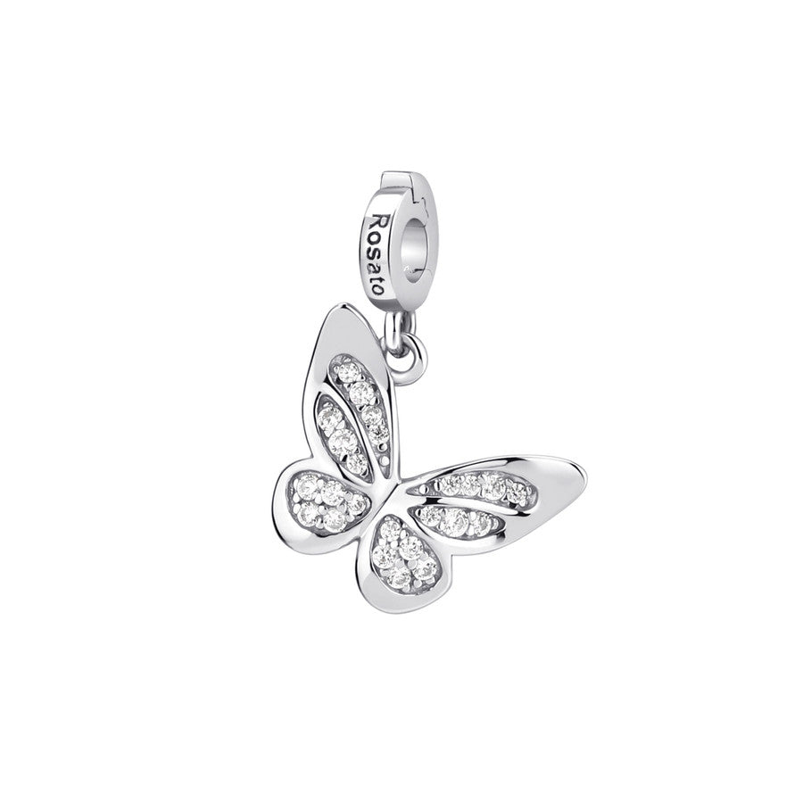 Charm STORIE argento 925/1000 rodiato, farfalla, 24 zirconi bianchi
