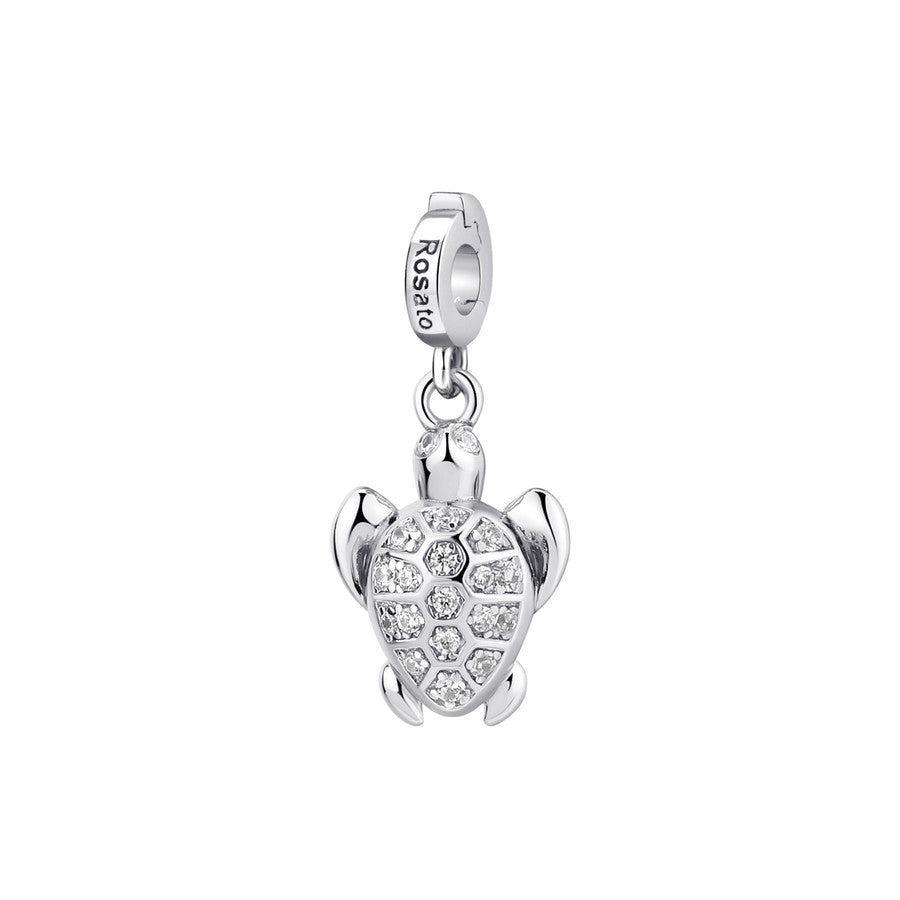 Charm STORIE argento 925/1000 rodiato a forma di tartaruga, 13 cz bianchi
