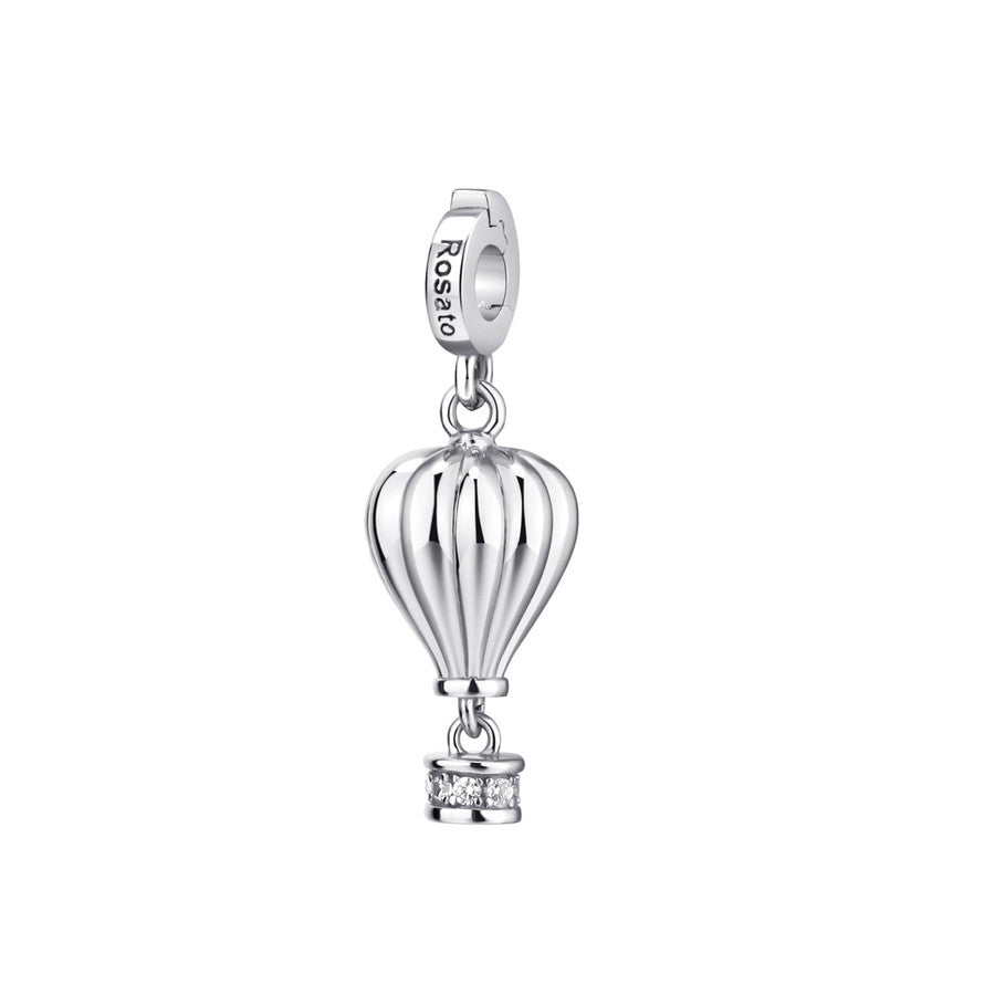 Charm STORIE argento 925/1000 rodio, mongolfiera, 8 zirconi bianchi