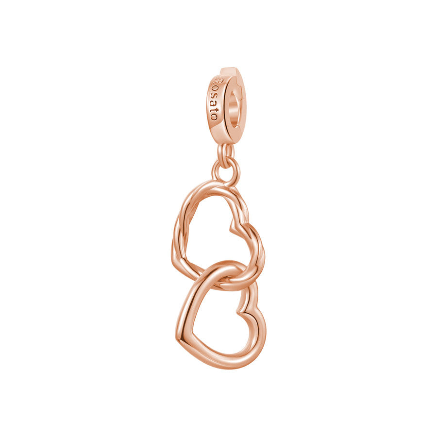 Charm STORIE argento 925/1000, galvanica oro rosa a forma di cuori intrecciati