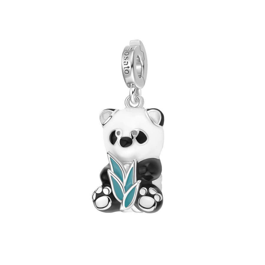 Charm STORIE argento 925/1000, rodio a forma di panda e smalti colorati
