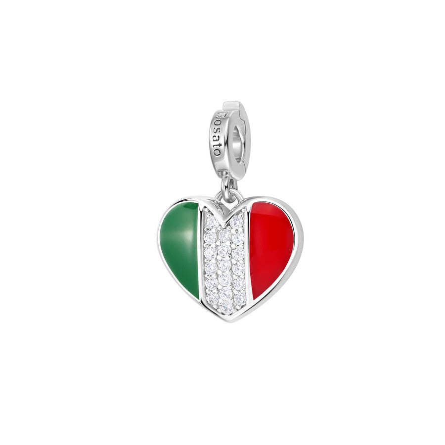 Charm STORIE argento 925/1000, rodio a forma di cuore, smalti colorati e cubic zirconia bianchi