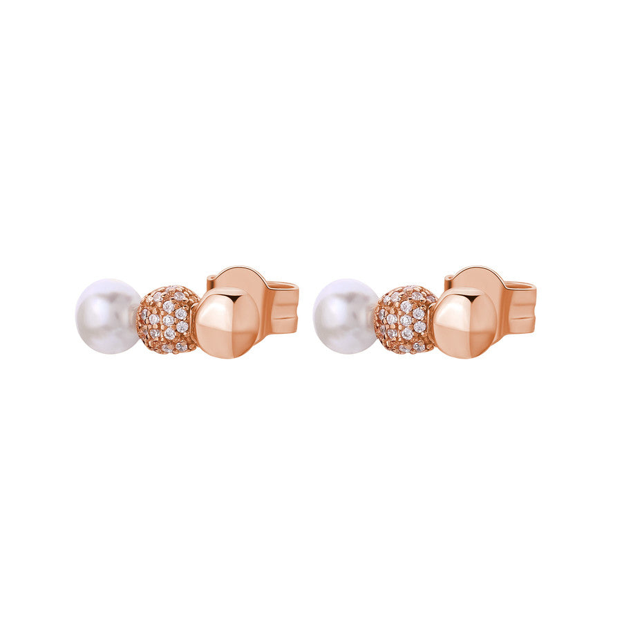 Orecchini AZZURRA argento 925/1000, galvanica oro rosa, perla naturale e cubic zirconia bianchi