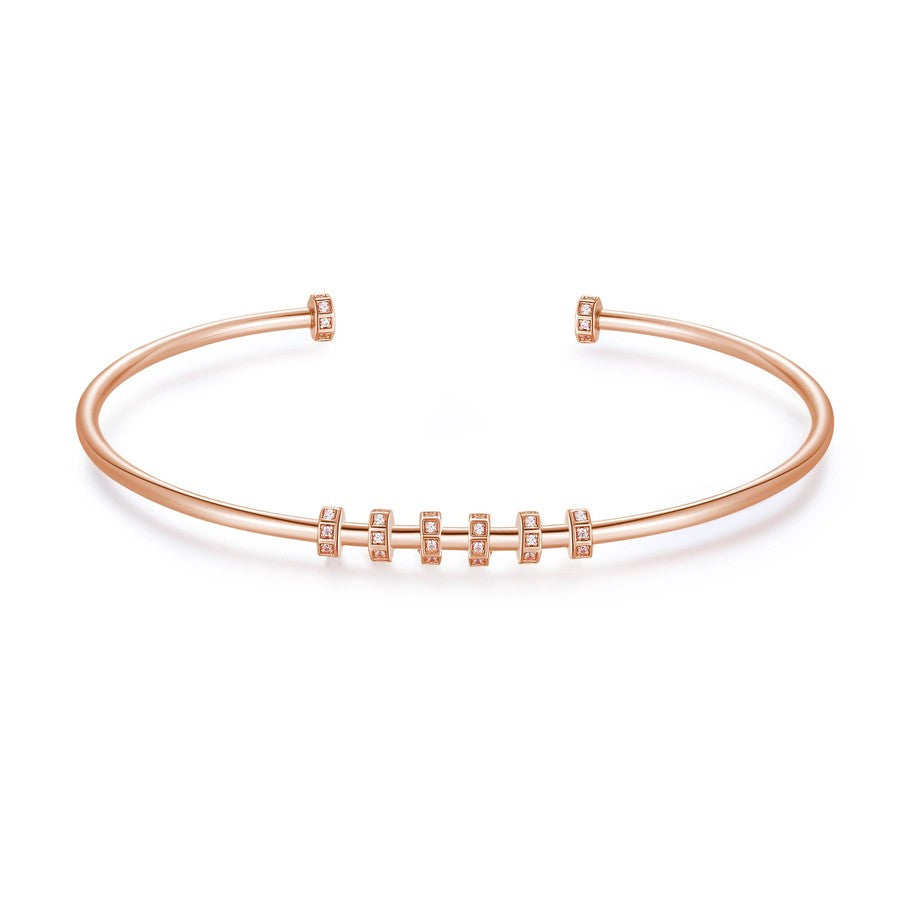 Bracciale rigido STORIE argento 925/1000 rigido galvanica oro rosa, 64 zirconi bianchi