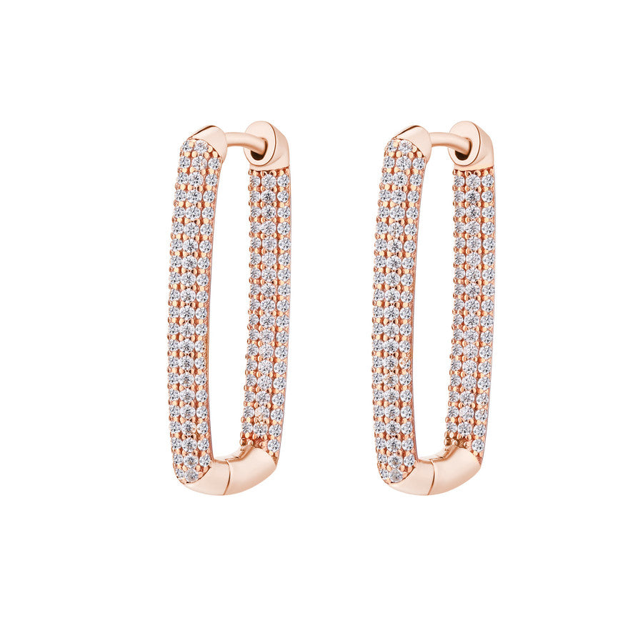 Orecchini rettangolari BIANCA argento 925/1000, galvanica oro rosa e cz bianchi