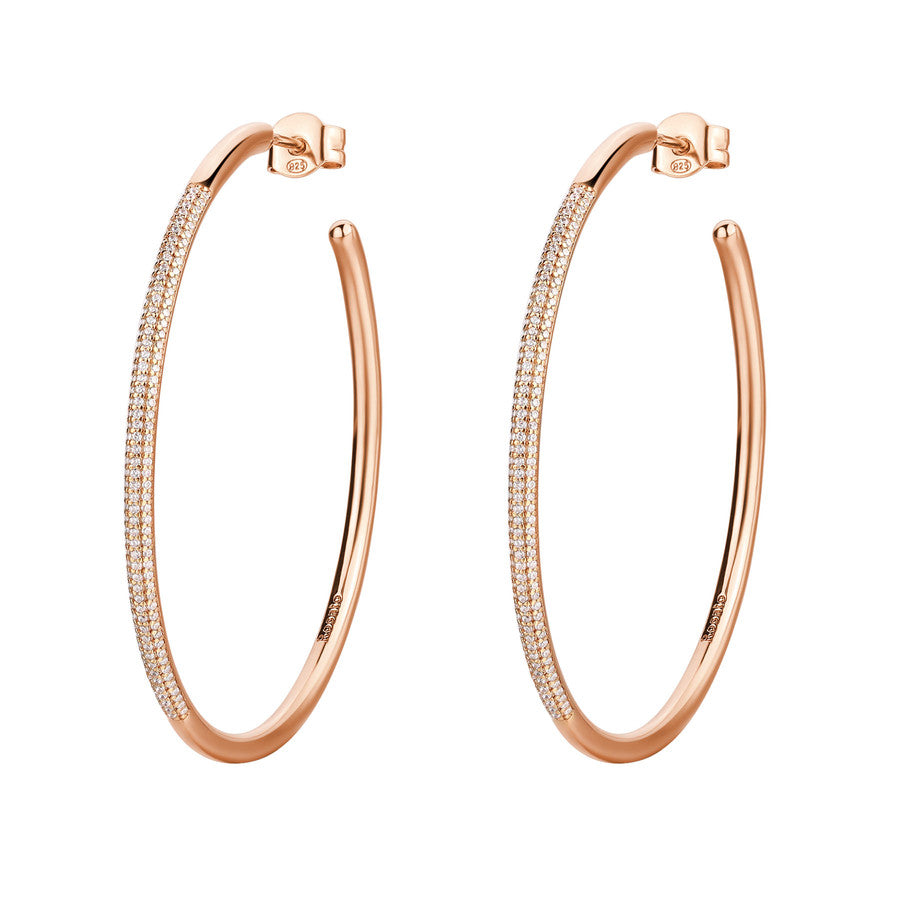 Orecchini cerchio BIANCA argento 925/1000, galvanica oro rosa e cz bianchi