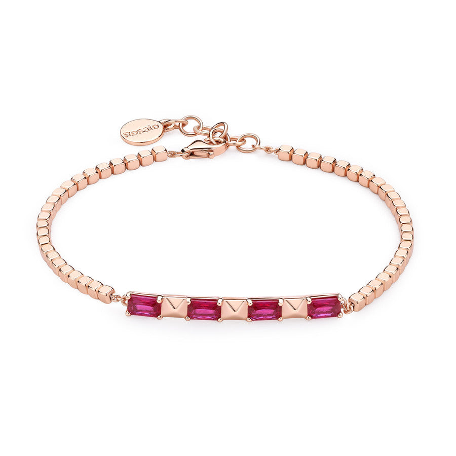 Bracciale CUBICA, argento 925/1000, galvanica oro rosa e cz ruby