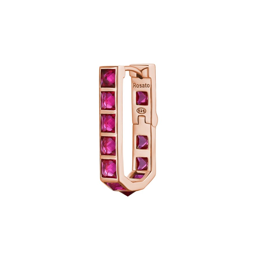 Orecchino a U CUBICA argento 925/1000, galvanica oro rosa e cz ruby