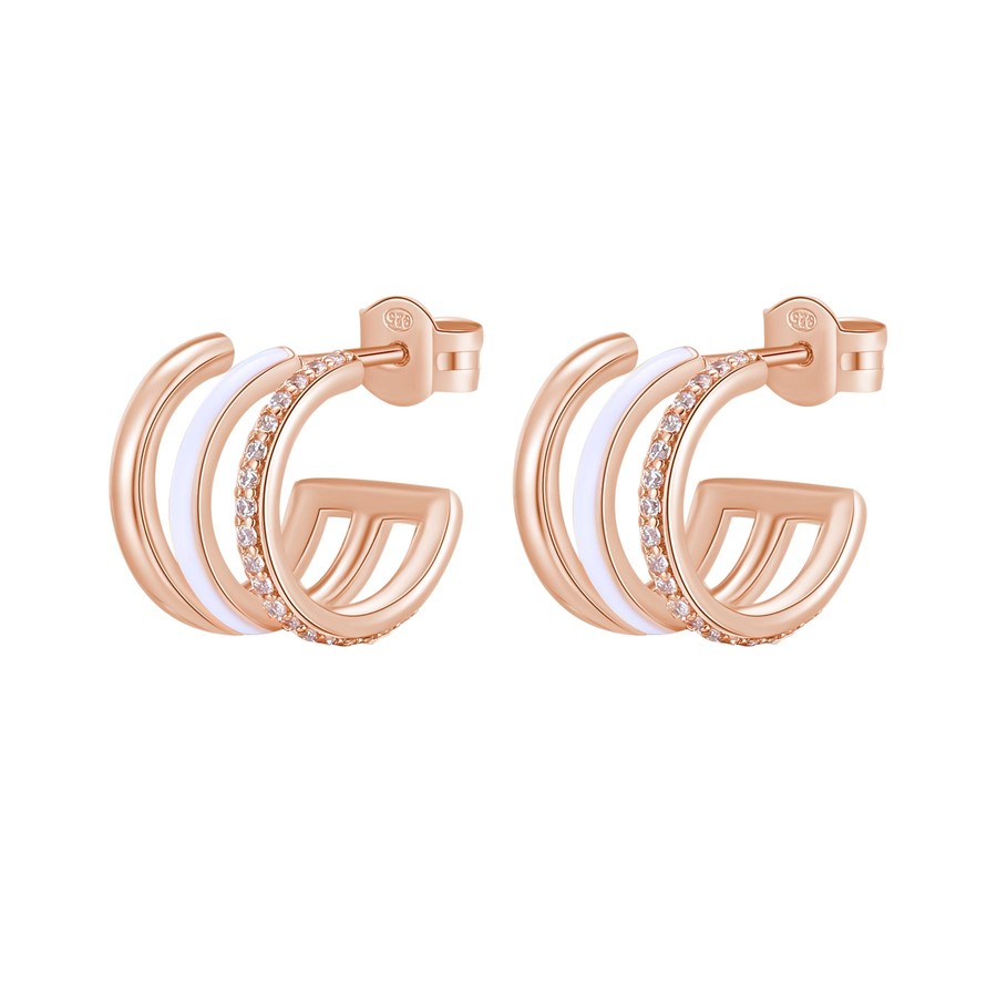 Orecchini GAIA argento 925/1000 galvanica oro rosa, 44 zirconi bianchi, smalto bianco