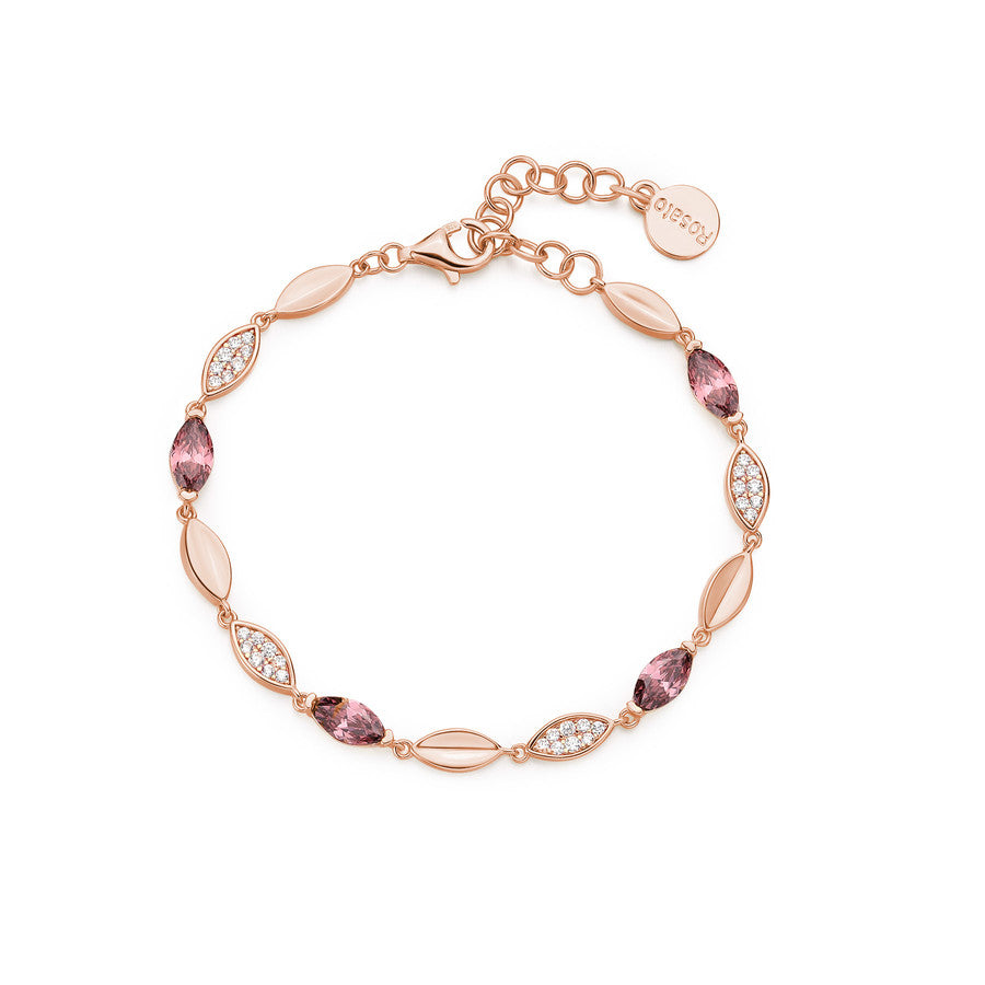 Bracciale GAIA argento 925/1000, galvanica oro rosa, cz bianchi e rodolite