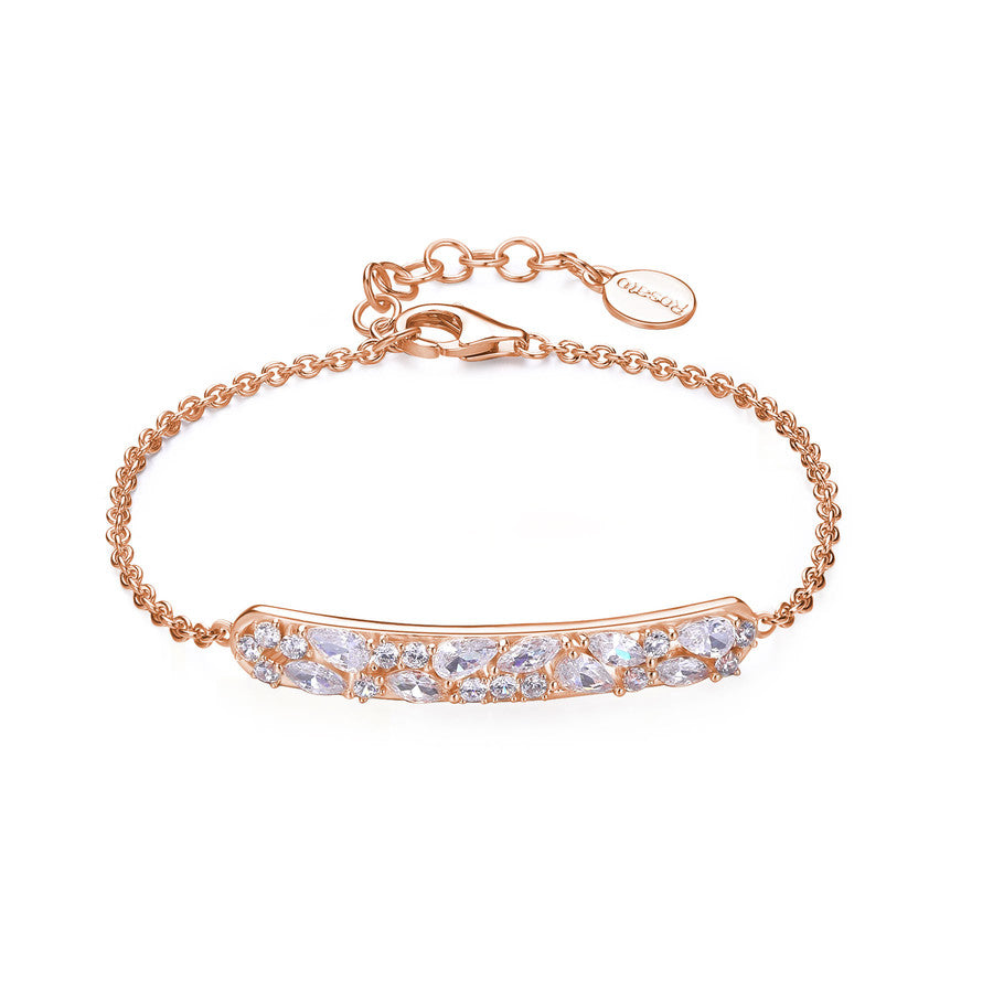Bracciale GEMMA in argento 925/1000, galvanica oro rosa con centrale con cubic zirconia white