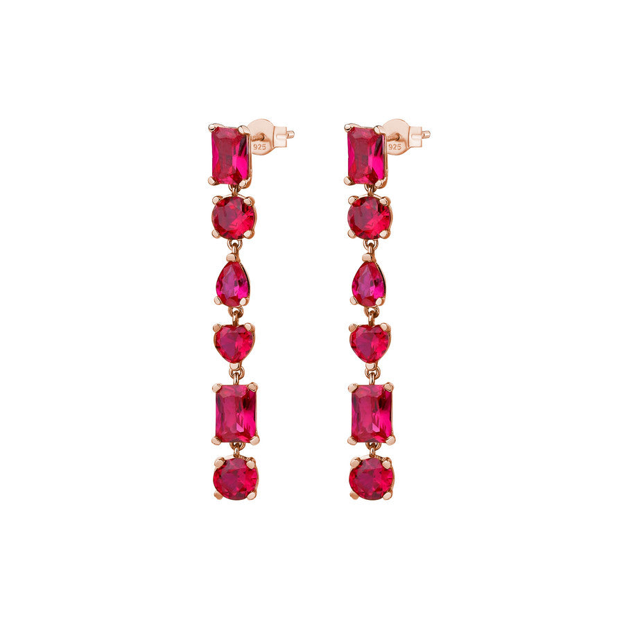 Orecchini pendenti GEMMA, argento 925/1000, galvanica oro rosa e cz ruby