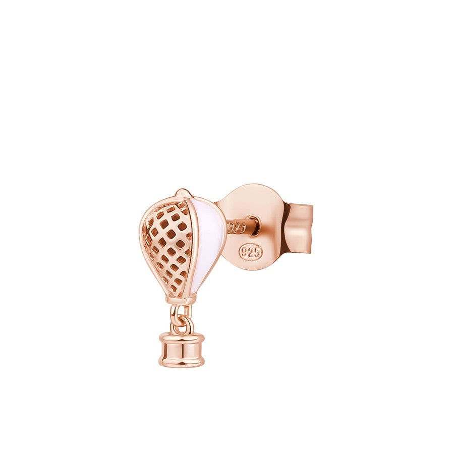 Orecchino ALLEGRA argento 925/1000 galvanica oro rosa, a forma di mongolfiera, smalto bianco