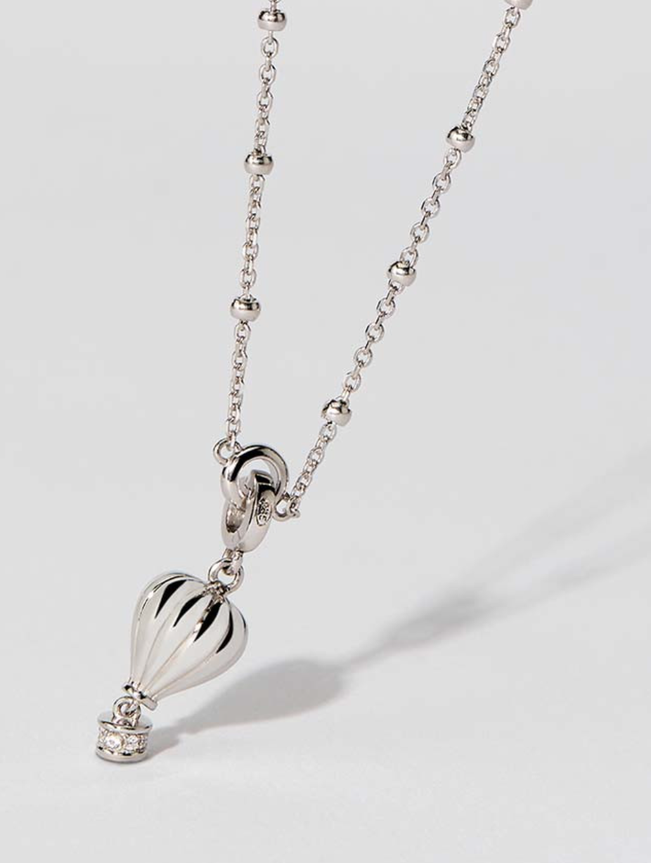 Charm STORIE argento 925/1000 rodio, mongolfiera, 8 zirconi bianchi
